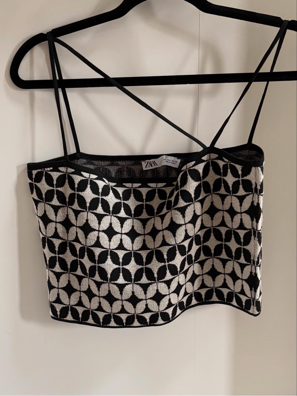 Zara Black & White Geometric Knit Camisole Top